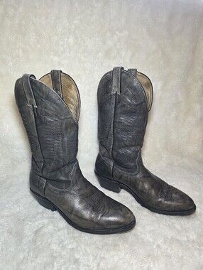 Boulet Handcrafted Leather Western Cowboy Boots Distressed Grey Brown Mens 7.5